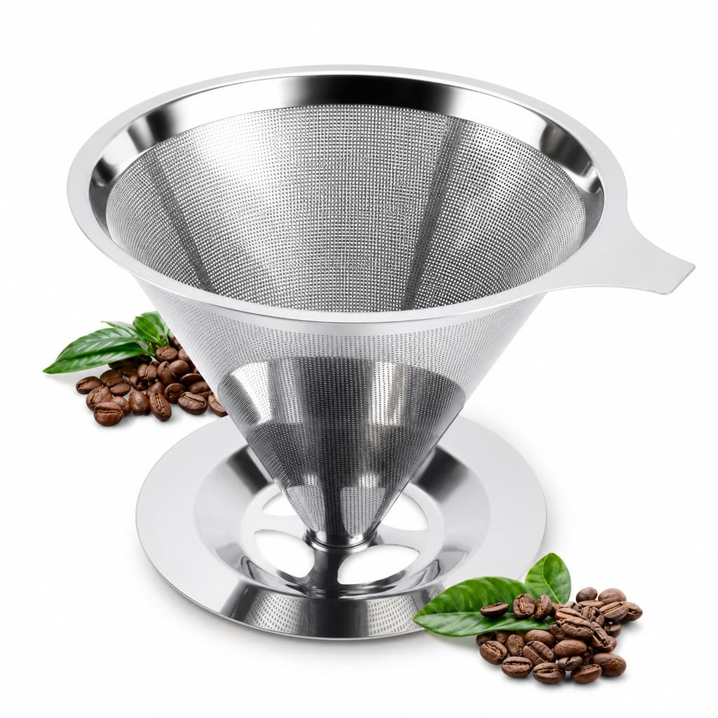 Filtro de Café em Aço Inoxidável com Pegador de Silicone para Xícara e Caneca