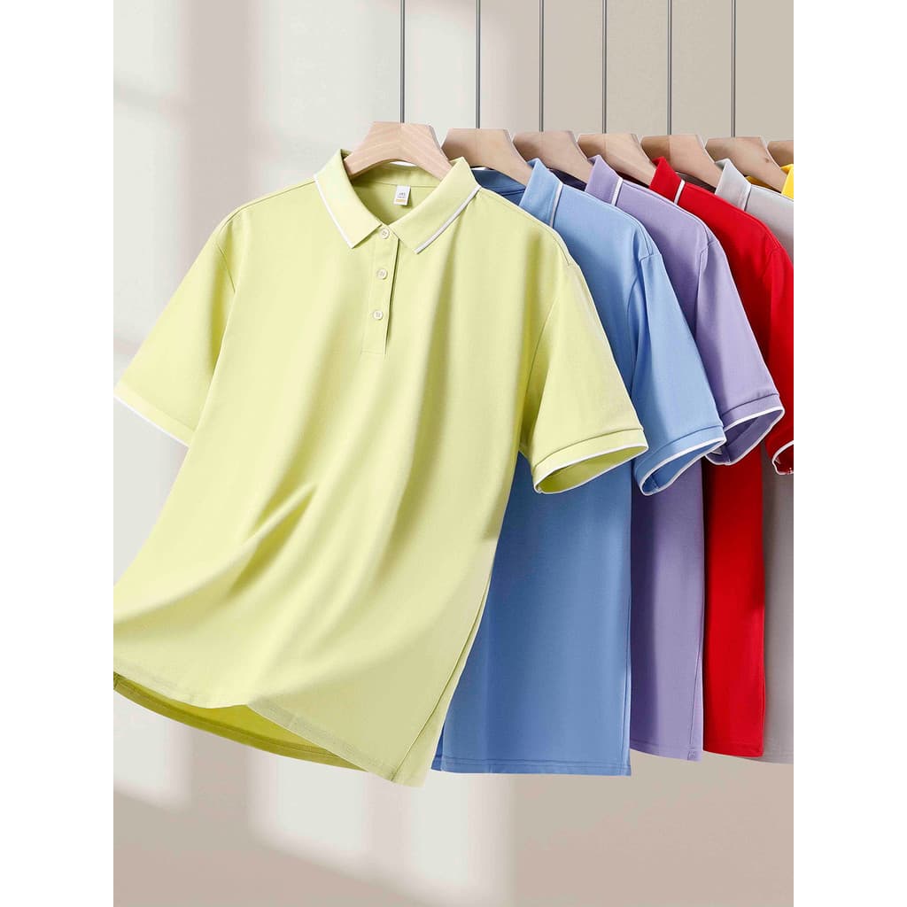 Camisa POLO de algodão longo masculino feminino roupas de trabalho macio verde manga curta camiseta Cultural cor sólida