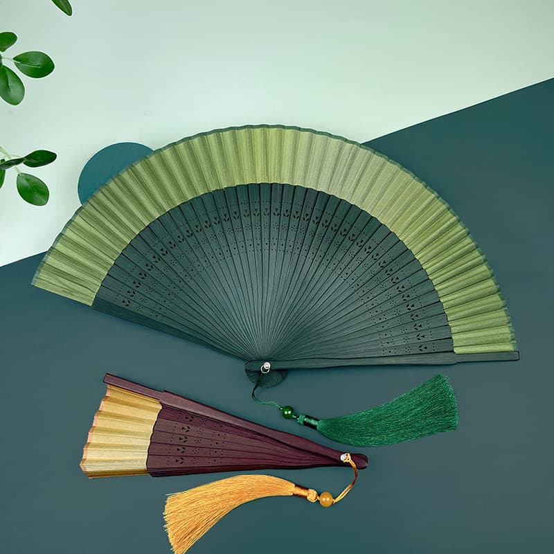 Ventilador dobrável antigo feminino cor sólida gradiente novo chinês Cheongsam cavalo rosto saia estilo chinês enviar mi