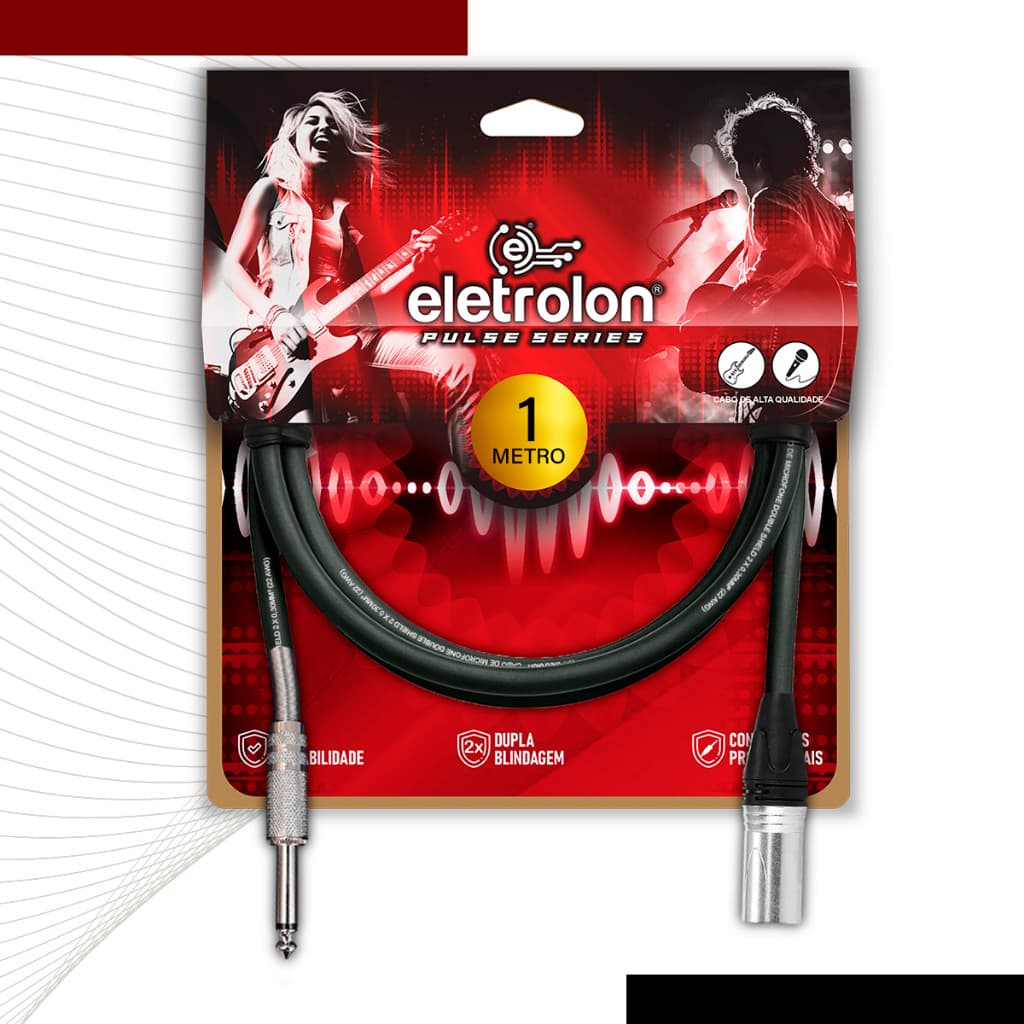 Cabo Plug P10 Mono Para XLR Macho Bateria Instrumentos Teclado Mesa Som Caixa Ativa PULSE - Disponível em Vários Metros