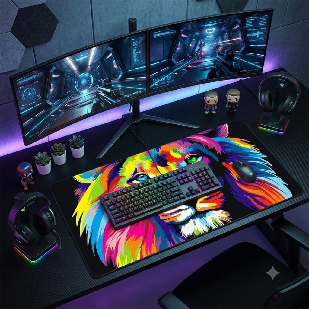 Mouse Pad Gamer Ergonômico com Apoio para Punho Antiderrapante e Confortável Leão