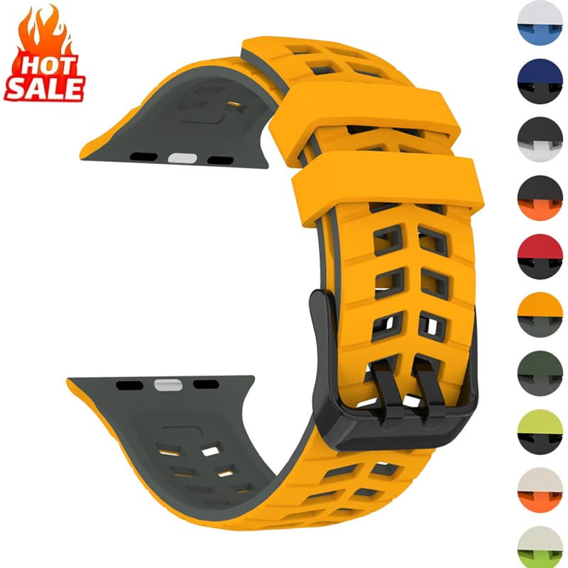 Pulseira Esportiva Respirável De Silicone Com Dois Tons Compatível Apple Watch Series 11/10 46mm Ultra 3/2/1 49mm 45mm 4