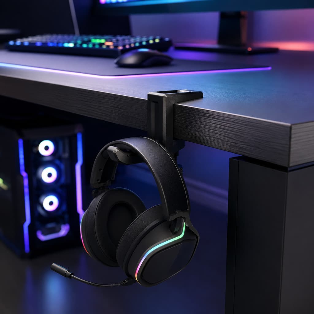 Kit Suporte Headset Gamer RGB Premium | Organizador Setup Completo