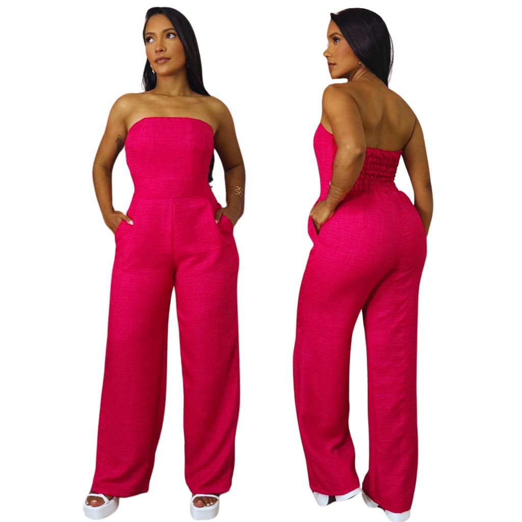 Macacão Feminino Alfaiataria Tomara Que Caia Pantalona Elegante Casual