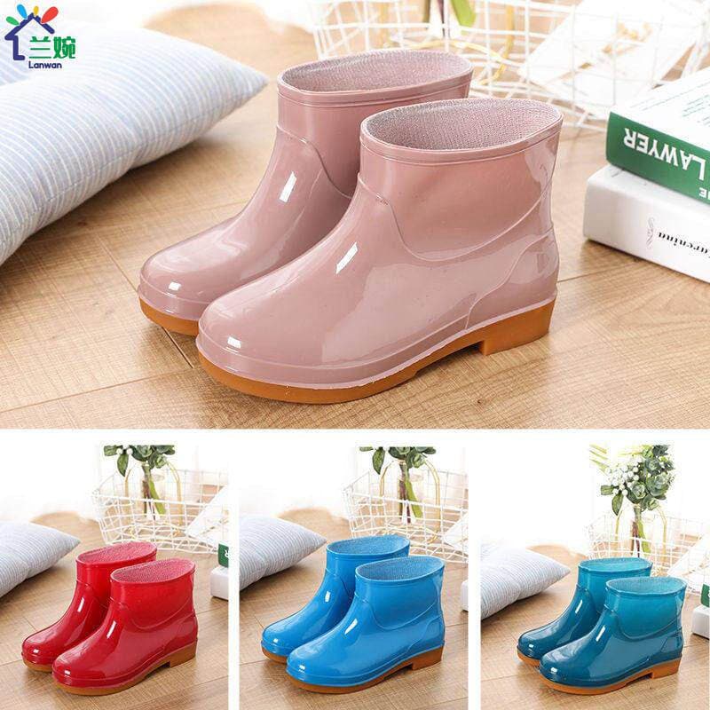Senhoras botas de chuva adulto tubo curto forro de lã botas de chuva tubo baixo sapatos de borracha de cozinha resistent