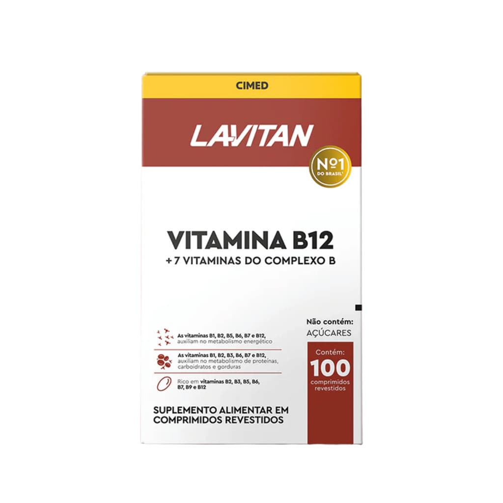 Vitamina B12 Lavitan + 7 Vitaminas do Complexo B Suplemento Alimentar Cimed Contendo 100 Comprimidos