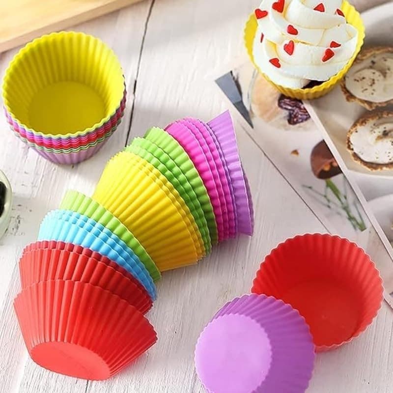 Formas de Silicone Pequenas Reutilizáveis 12 Unidades Coloridas para Air fryer,forno