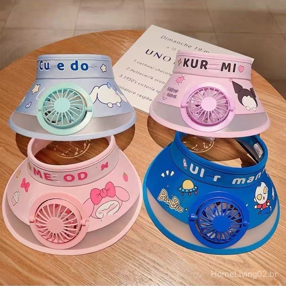 Chapéu de Sol Infantil com Ventilador para Viagens de Verão, Chapéu de Proteção Solar Aberto para Meninos e Meninas, Nov