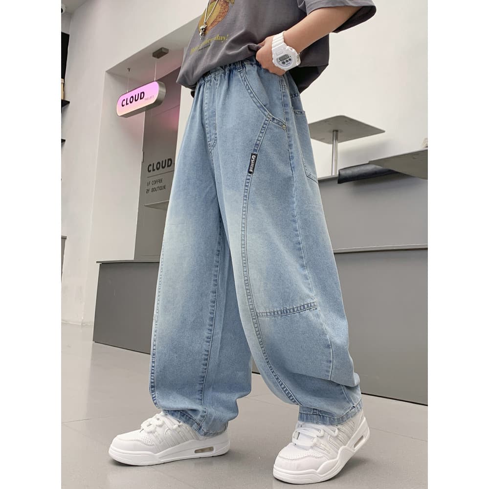Calças de brim para meninos verão novo estilo em linha reta macio calças infantis médio grande Machete meninos roupas de