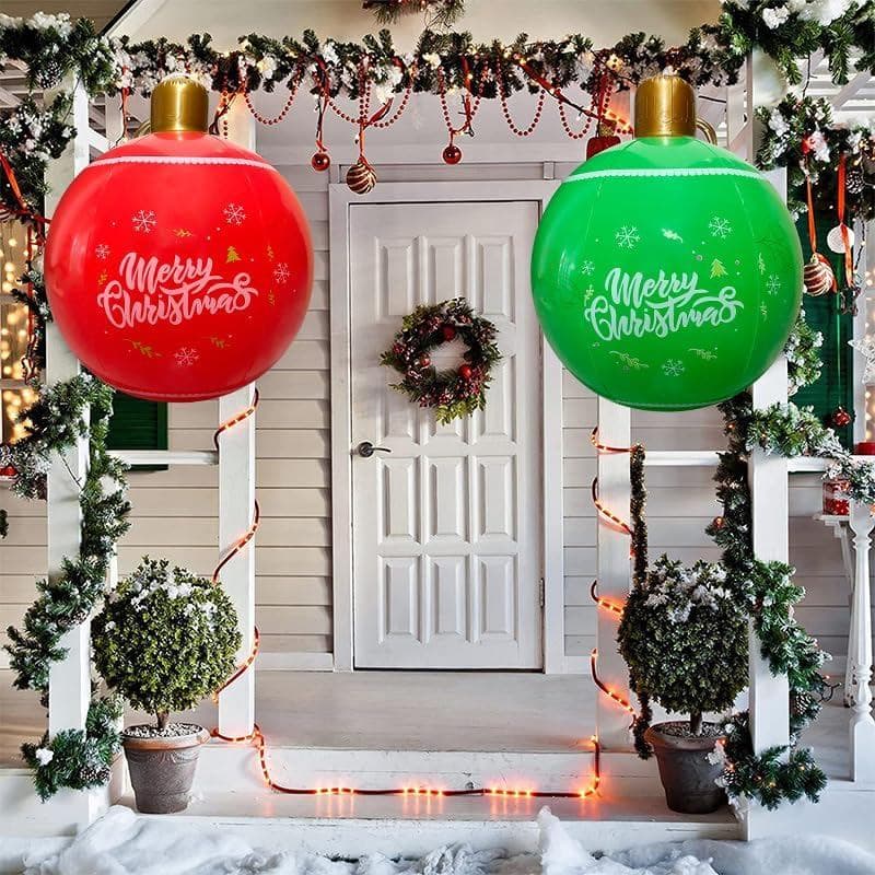 2 Peças de Bolas Decorativas de Natal Infláveis Gigantes de PVC de 25 Polegadas para Decorações Externas de Natal em Fes