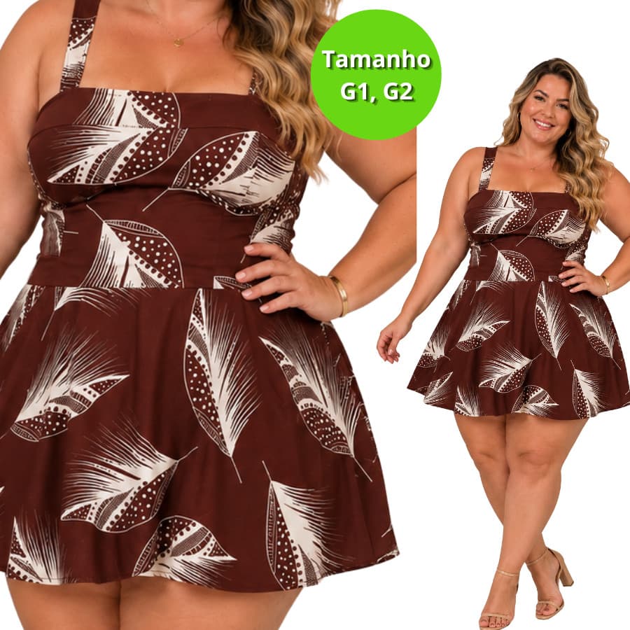 Macaquinho Plus Size G1 G2 Com Short Embutido estampa tropical moda verão primavera