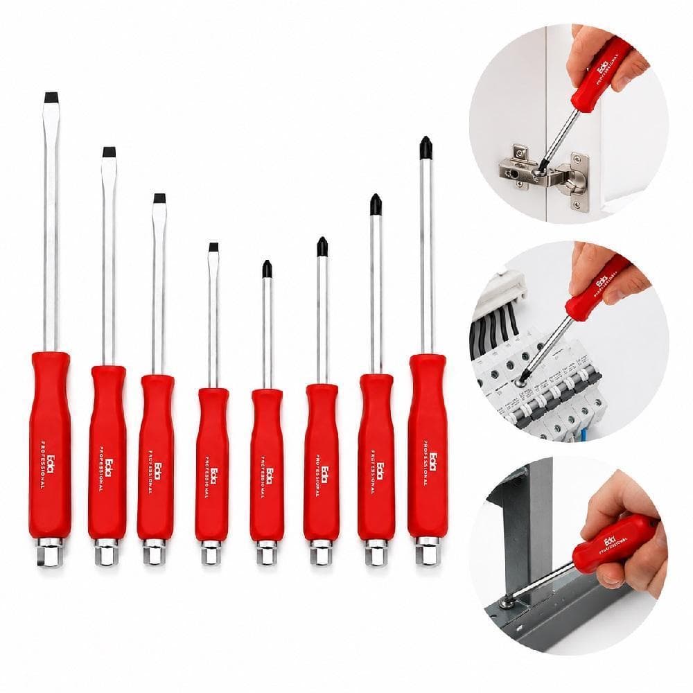 KIT CHAVE FENDA E PHILIPS 8 PECAS CROMO VANADIO REFORCADA PONTA IMANTADA MAGNETICA JOGO FERRAMENTAS LONGA PROFISSIONAL S