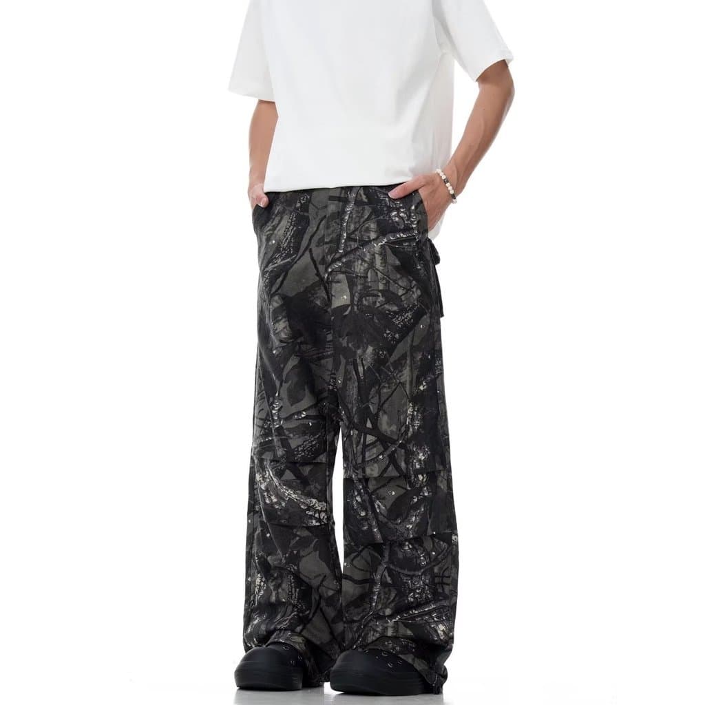 2025 calças camufladas ramo americano camuflagem angustiado macacão calças masculinas retas soltas ao ar livre calças ca