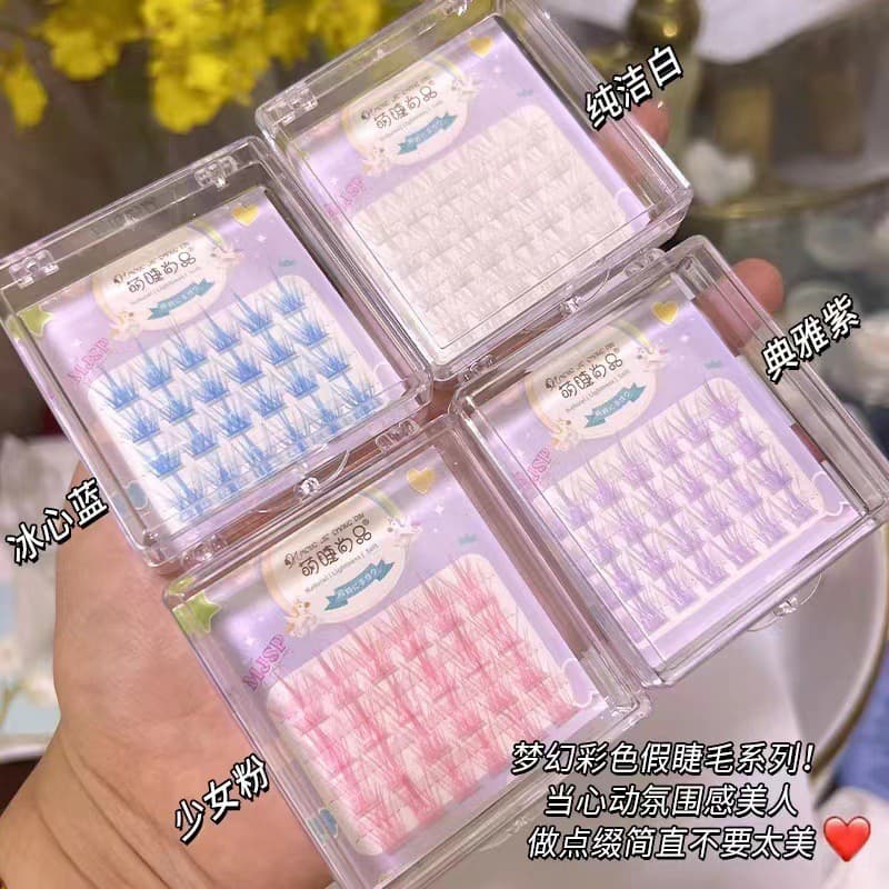 Cor cílios postiços feminino Natural branco roxo azul rosa cosplay quadrinhos Barbie desempenho de palco auto-adesivo