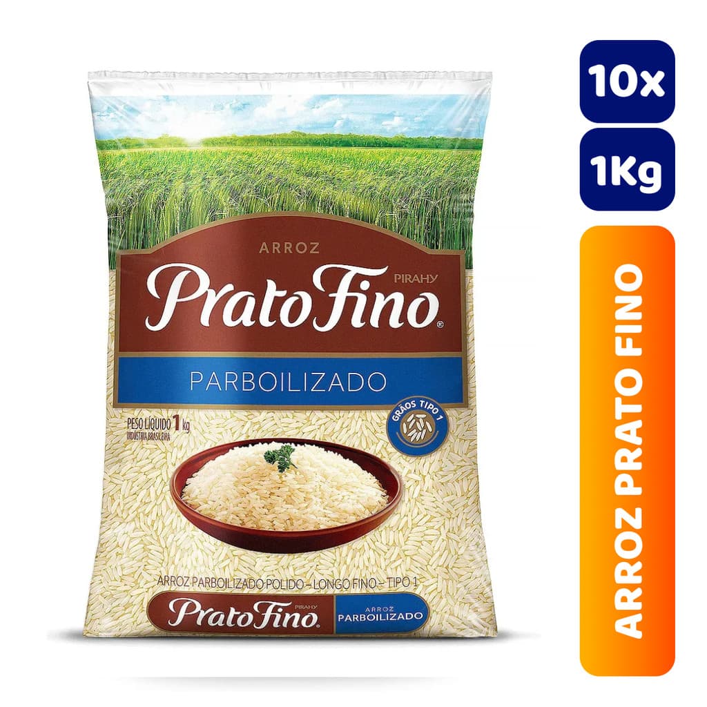 Kit 10x Arroz Parboilizado Prato Fino 1Kg Tipo 1
