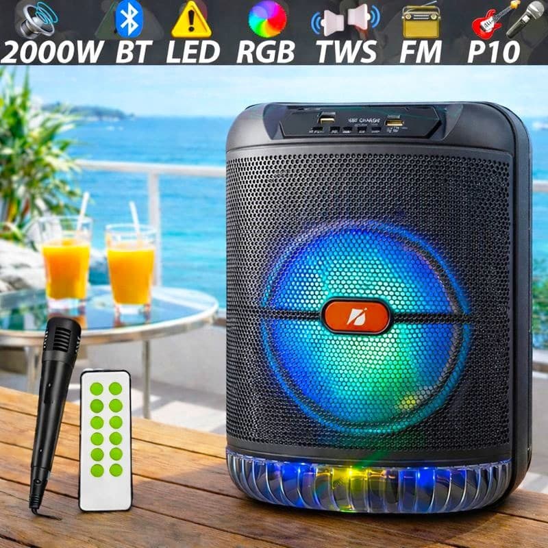 Caixa de Som Bluetooth Portátil Potente LED RGB IPX6 USB TWS FM para Exteriores e Festa