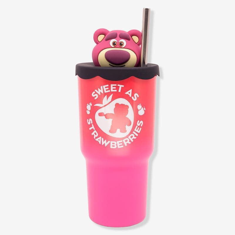 Copo Térmico Lotso Ursinho 600ml Inox Parede Dupla Com Canudo Presente Disney Oficial