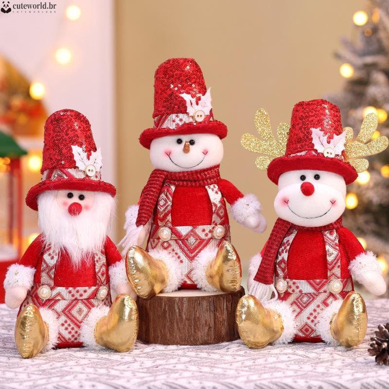 Natal Sentado Boneca Decorações Lantejoulas Vermelhas Velho Boneco De Neve Elk De Mesa