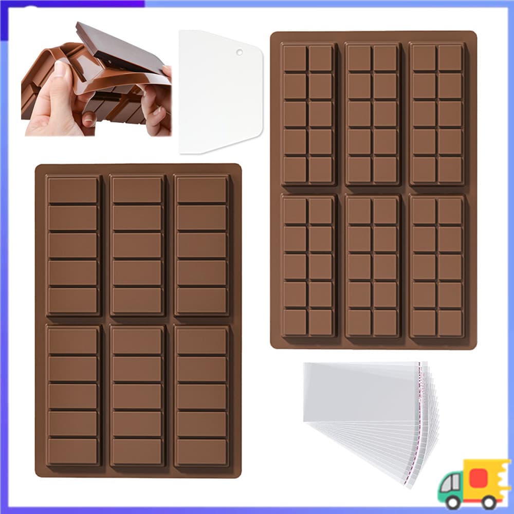 Molde de barra de Chocolate de Silicone de 2 peças, molde de cozimento antiaderente de qualidade alimentar, raspador, sa