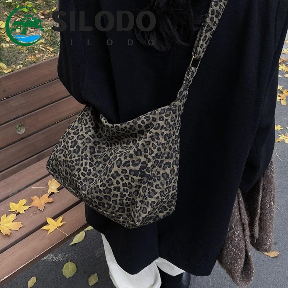 SILODO Bolsa De Ombro Com Estampa De Leopardo , Crossbody De Lona Alça Ajustável Estilo Coreano , Tecido