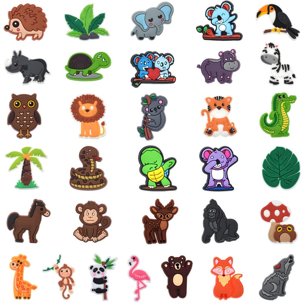 Pingentes de PVC para calçados da série animais da selva, decorações cruzadas para calçados, ornamentos jibz, pingentes