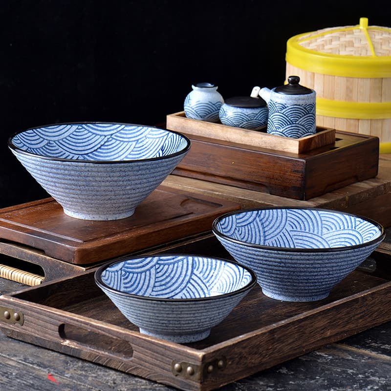 Japonês cerâmica Qinghai onda chapéu utensílios de mesa 7 Polegada 30cm única tigela sopa trompete Ramen tigela japonesa