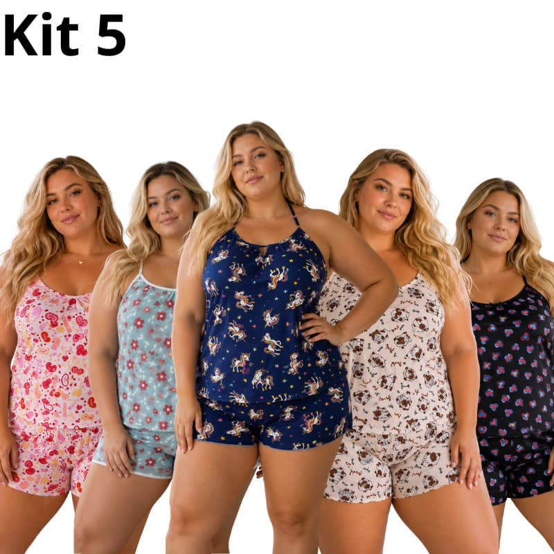 Kit 5 Baby Doll Plus Size Microfibra Feminino Short Doll Pijama XGG Confortável
