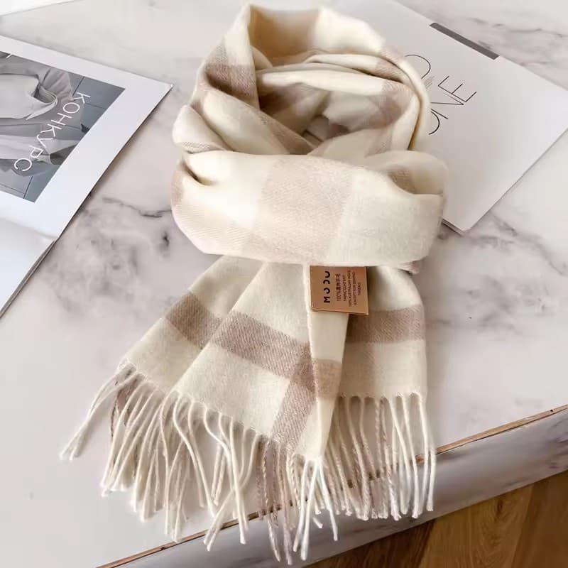 100 % Lã Luxo Clássico Feminino Cachecol Moda Listra Xadrez Cachecóis Borla Xales Pashmina Senhora Envoltório