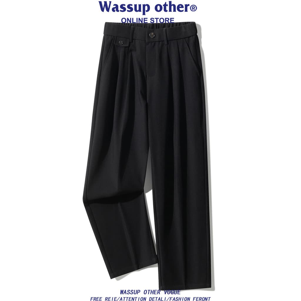 WASSUP OUTRO Calças de terno japonesas de cor sólida Calças casuais de verão masculinas drapeadas calças retas soltas