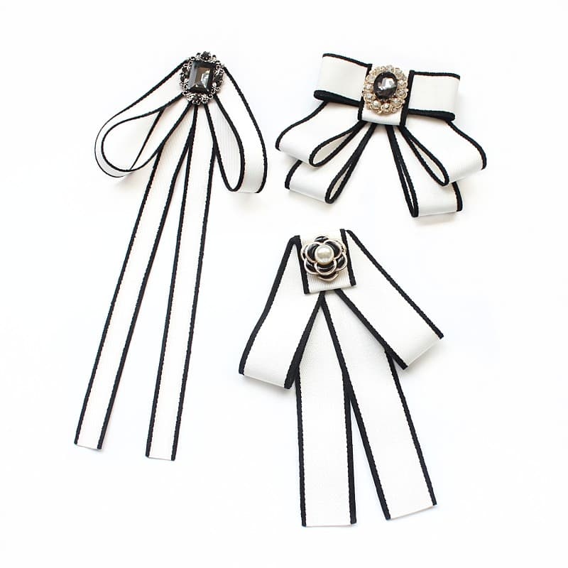 Gravata borboleta para meninas, estilo simples, preto e branco, com uniforme escolar de estudante, laço, camisa branca,
