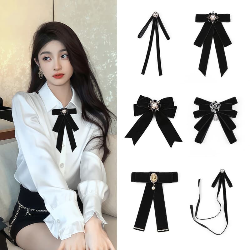 Preto veludo feminino estilo Preppy High-End fragrância estilo jk uniforme escolar camisa gravata borboleta acessórios d