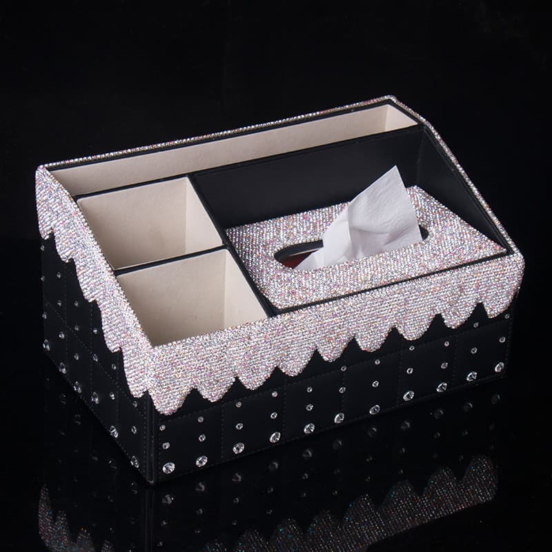 High-End couro diamante adesivo caixa de tecido diamante luxo criativo caixa de papel escritório doméstico caixa de arma