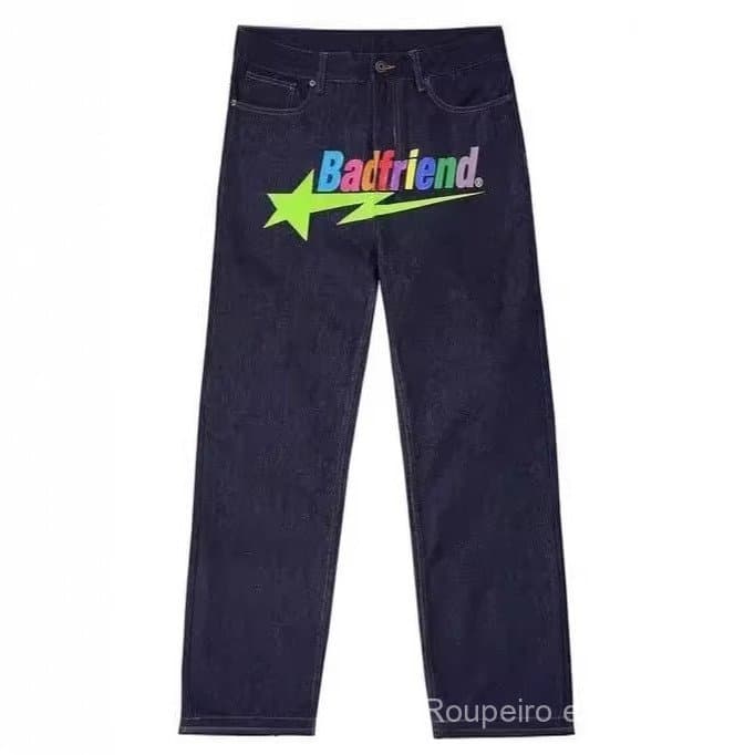 Personalizado Y2kBadfriend Carta Impressão Hip Hop Jeans Soltos Harajuku Punk Street Jeans