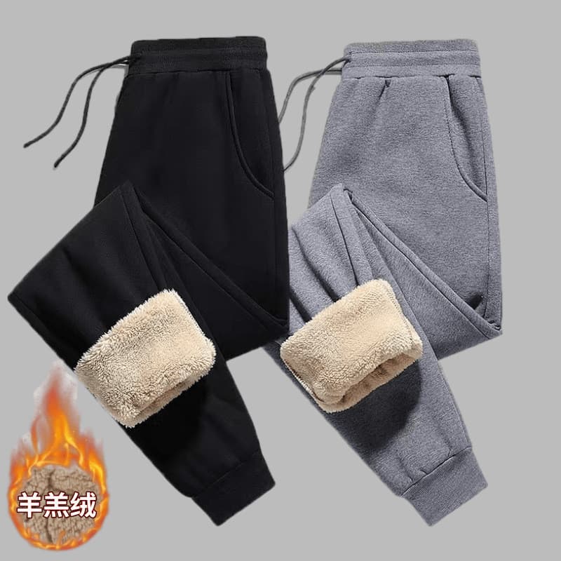 Calças casuais 2026 novo estilo inverno lã de cordeiro solta em linha reta esportes masculinos rufião bonito calças de m