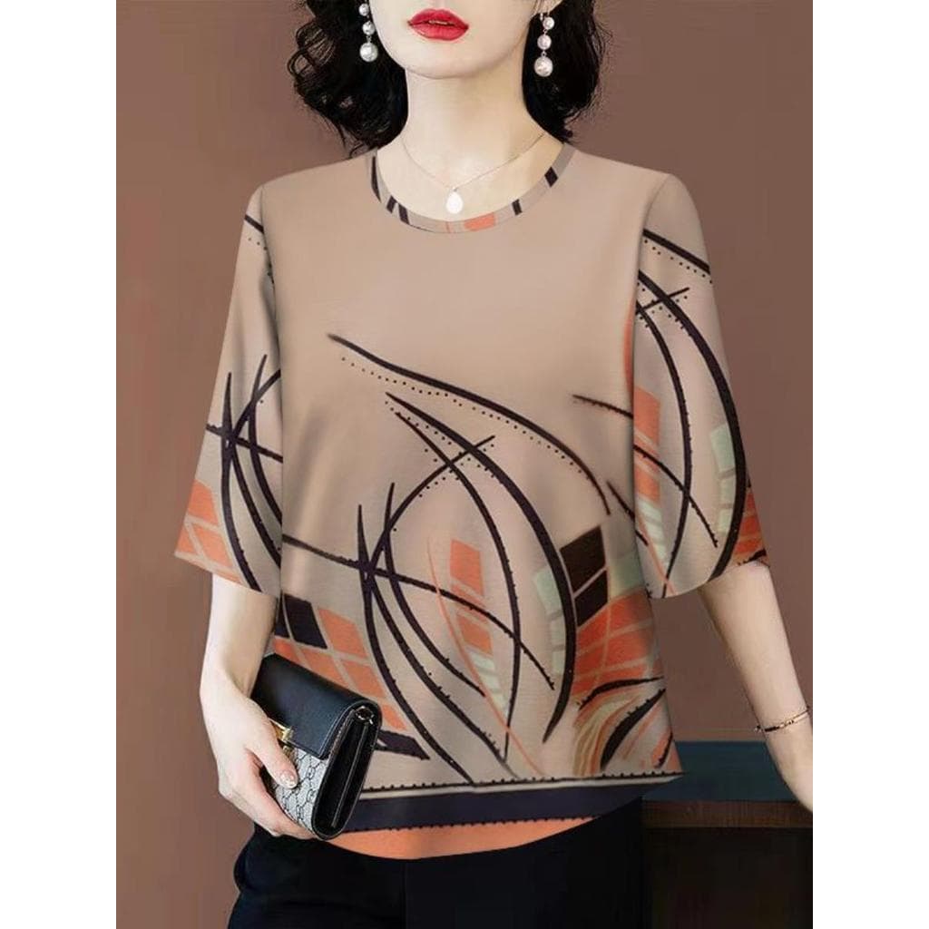2025 novo estilo feminino meia manga camiseta High-End moda impressa camisa de fundo capa solta barriga mais magro