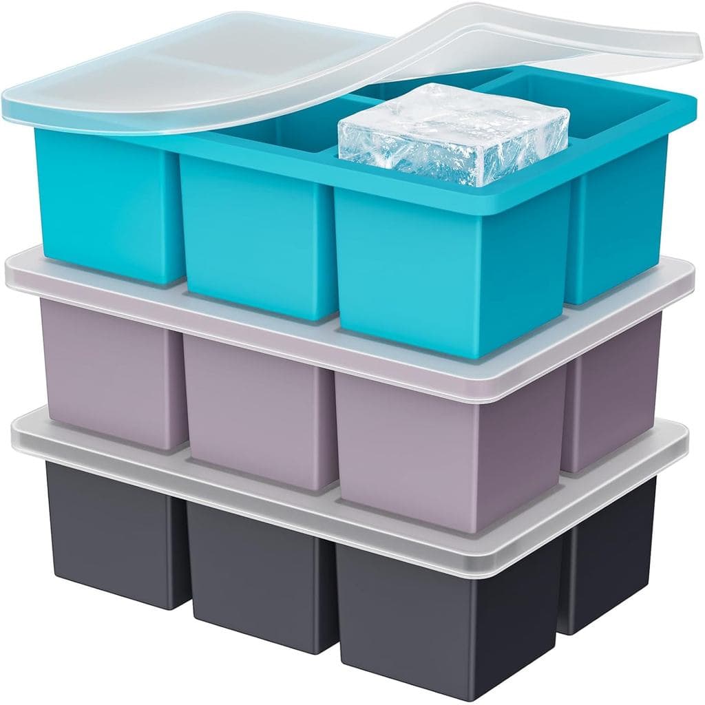Forma de Gelo Grande para Uísque: Formas de Gelo de Silicone de 2 Polegadas com Tampa para Uísque - Pacote com 3 Formas