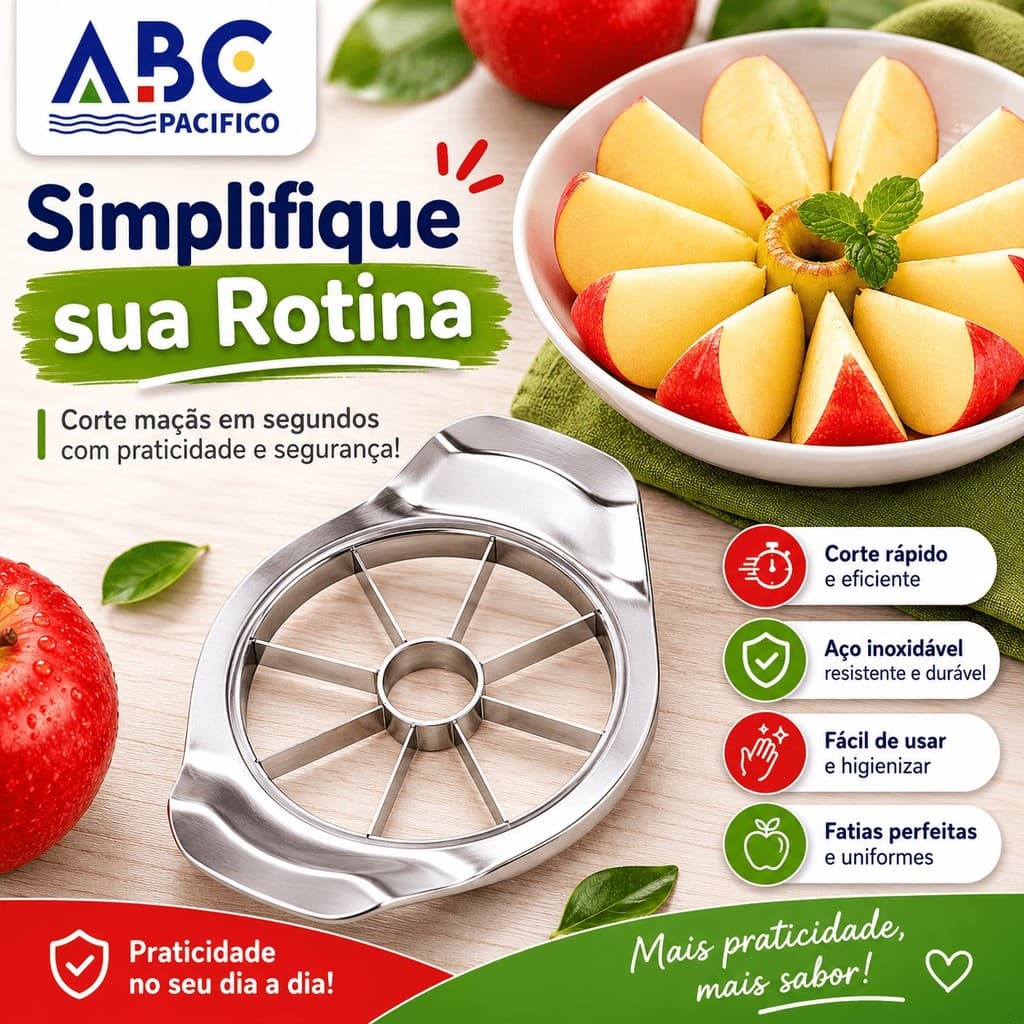 Fatiador de Maçã 8 Fatias ABC PACÍFICO | Descaroçador Resistente para Cozinha