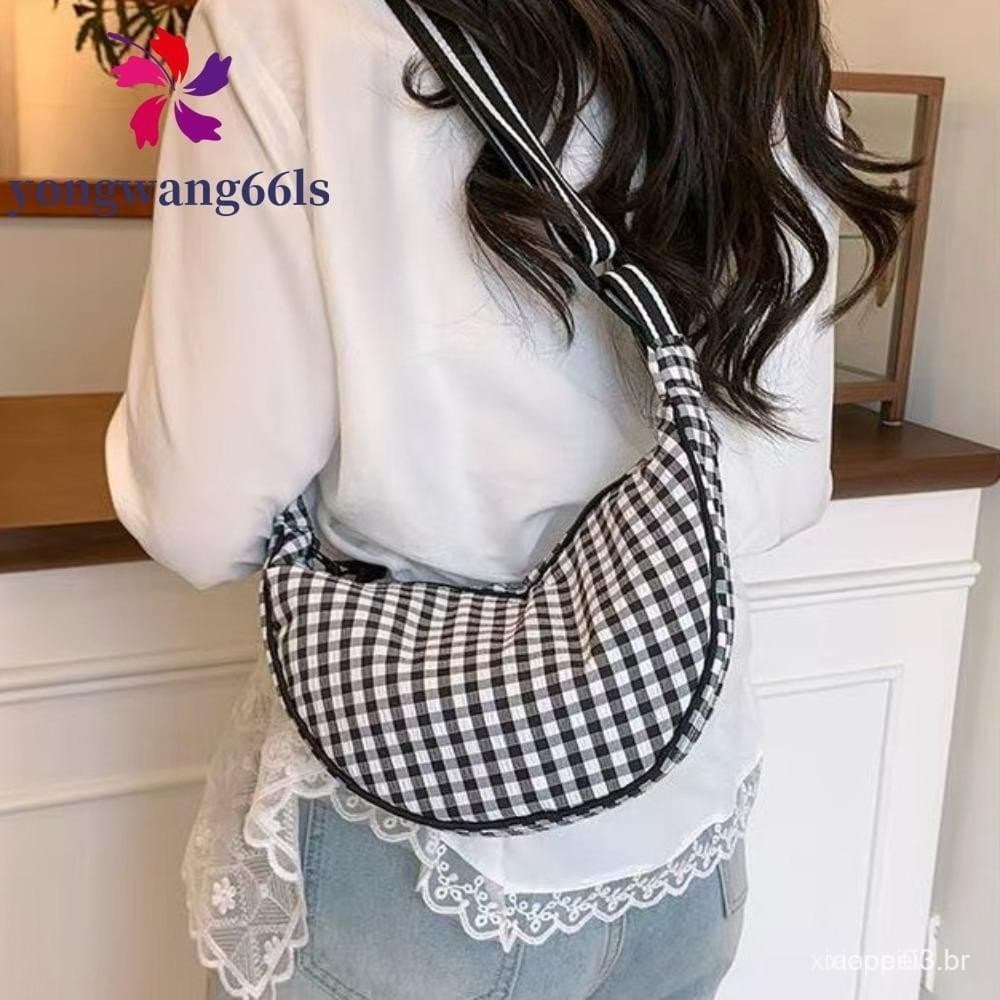 Bolsa De Ombro Xadrez YONGWANG , Crossbody De Nylon Versátil De Lona Leve Hobo Bolinho