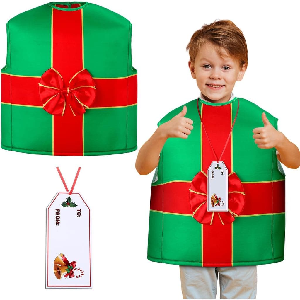 Shihanee 2 Peças Fantasia Infantil de Caixa de Presente de Natal com Cartão de Presente, Acessórios de Fantasia de Prese