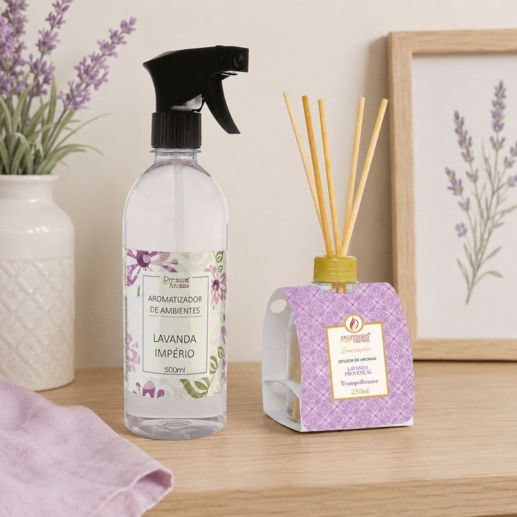 Kit Duo Aromatizador de Ambientes 500ml e Difusor de Aromas com Varetas 250ml Cherinho Perfume