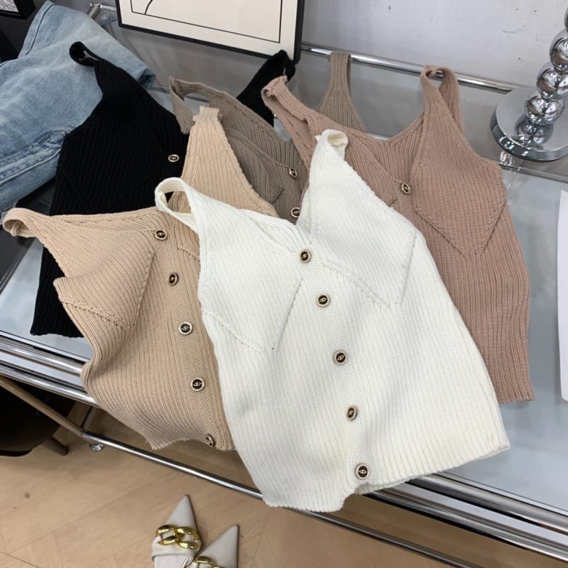 Colete estilingue cor sólida mais magro olhar com decote em V moda nicho solto magro-ajuste topo feminino F#6