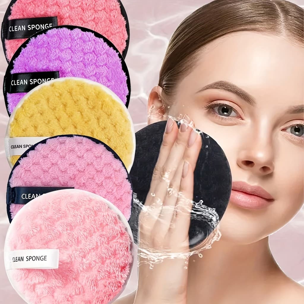Conjunto de 5PCS Discos de Algodão Reutilizáveis para Limpeza Facial e Remoção de Maquiagem
