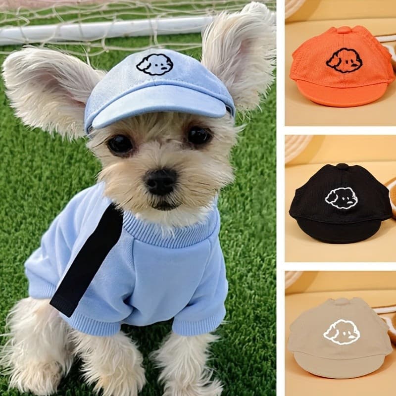 1 boné de sol ajustável para cães, com padrão de cachorro em desenho animado bordado - boné de beisebol para cães pequen