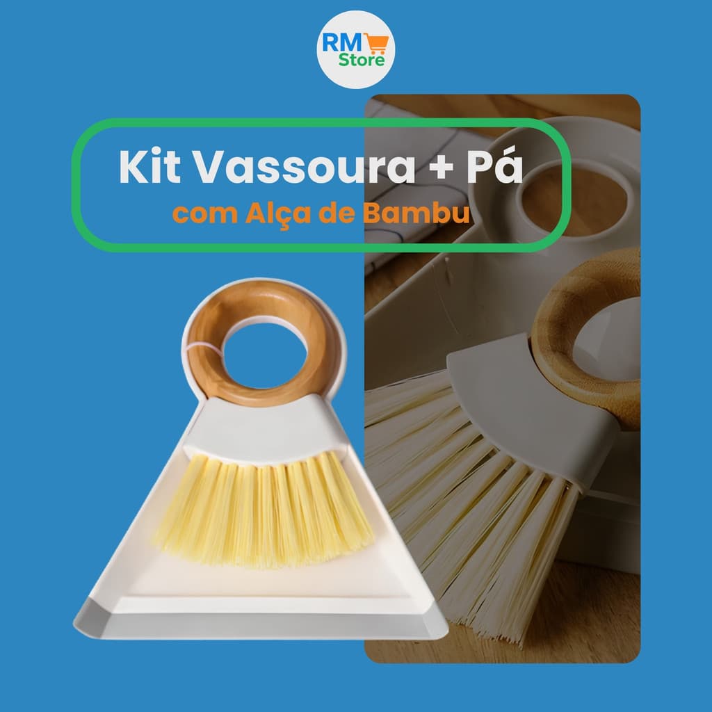 Kit Mini Vassoura e Pá de Bambu – Pazinha com Vassourinha para Mesa, Pia e Bancada!