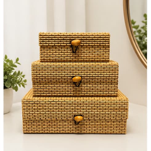 Kit caixas de bambu lateral lisa porta objeto multiuso organizadoras 12,5/15,5/19,5