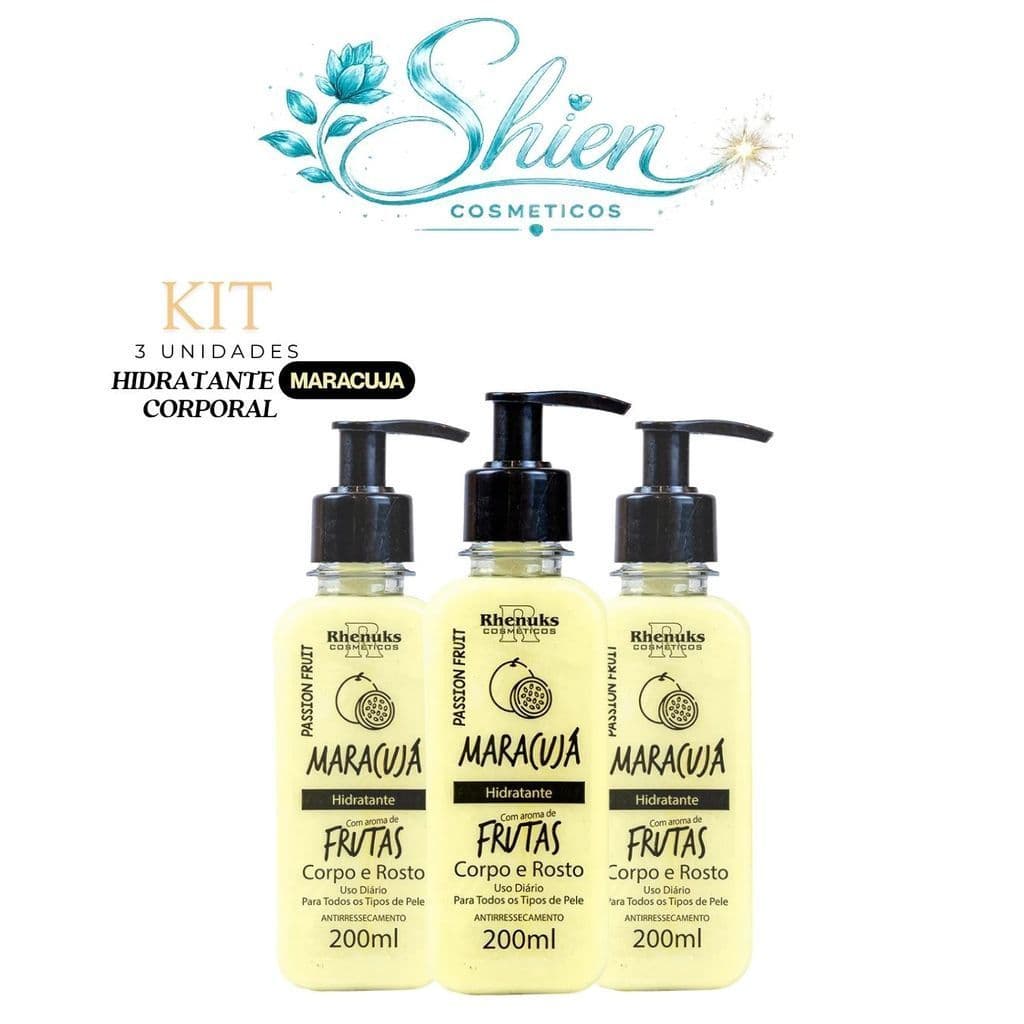 Kit 3 Hidratante Corporal Corpo e Rosto Maracujá 200ml Rhenuks (Afilhado)