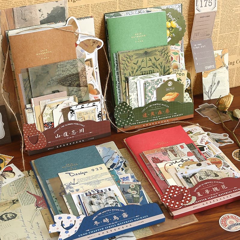 ENWEI 86 Pcs [Tono Vintage Series] Retro Journal Material Papel De Jornal Múltiplos Materiais Deco Raspagem Kit De Adesi