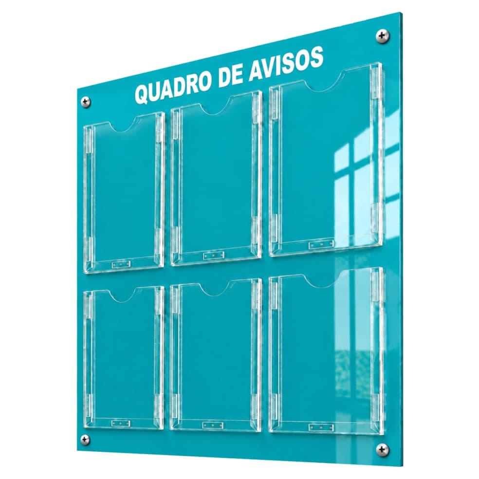 Quadro Aviso Gestão Á Vista 6 Displays A4 ACM Azul Turquesa