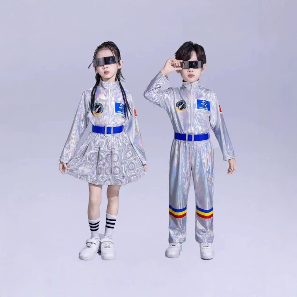 Crianças desempenho traje tecnologia jogos espaço terno futuro astronauta robô desempenho traje da escola primária