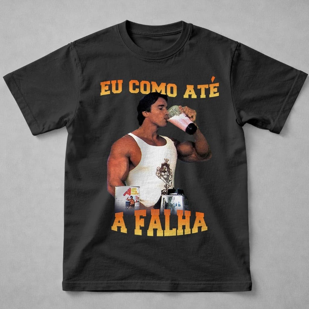 Camiseta Academia Maromba Eu Como até a Falha Memes Treino Arnold